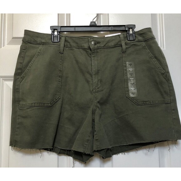SONOMA WOMEN'S SHORTS HIGH RISE OLIVE GREEN DEMIN SIZE 12, 18 Distressed Hemline - Picture 2 of 8